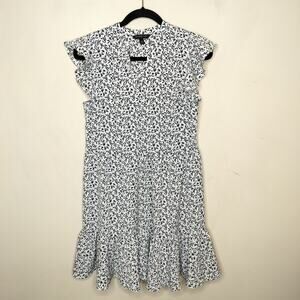 Banana Republic Dress Leaf Pattern Ruffle Hem Flutter Sleeve
